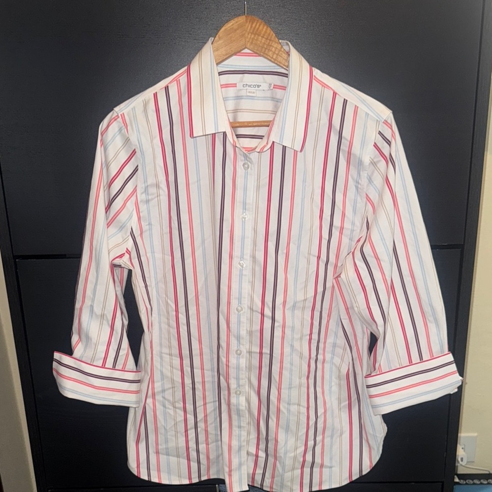 Chico's Women's Red and White Striped Blouse